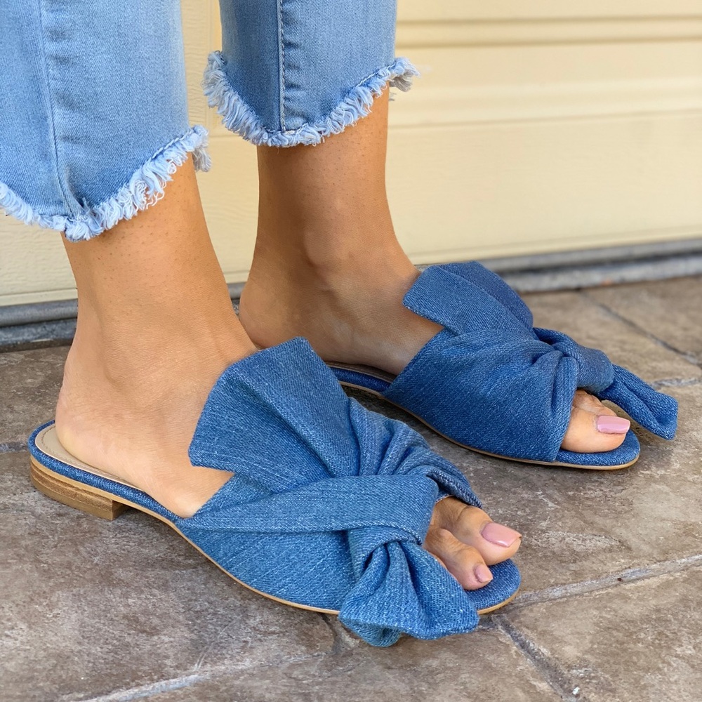 Shakira Denim Oversized Bow Mule Slides - Picture 6 of 6